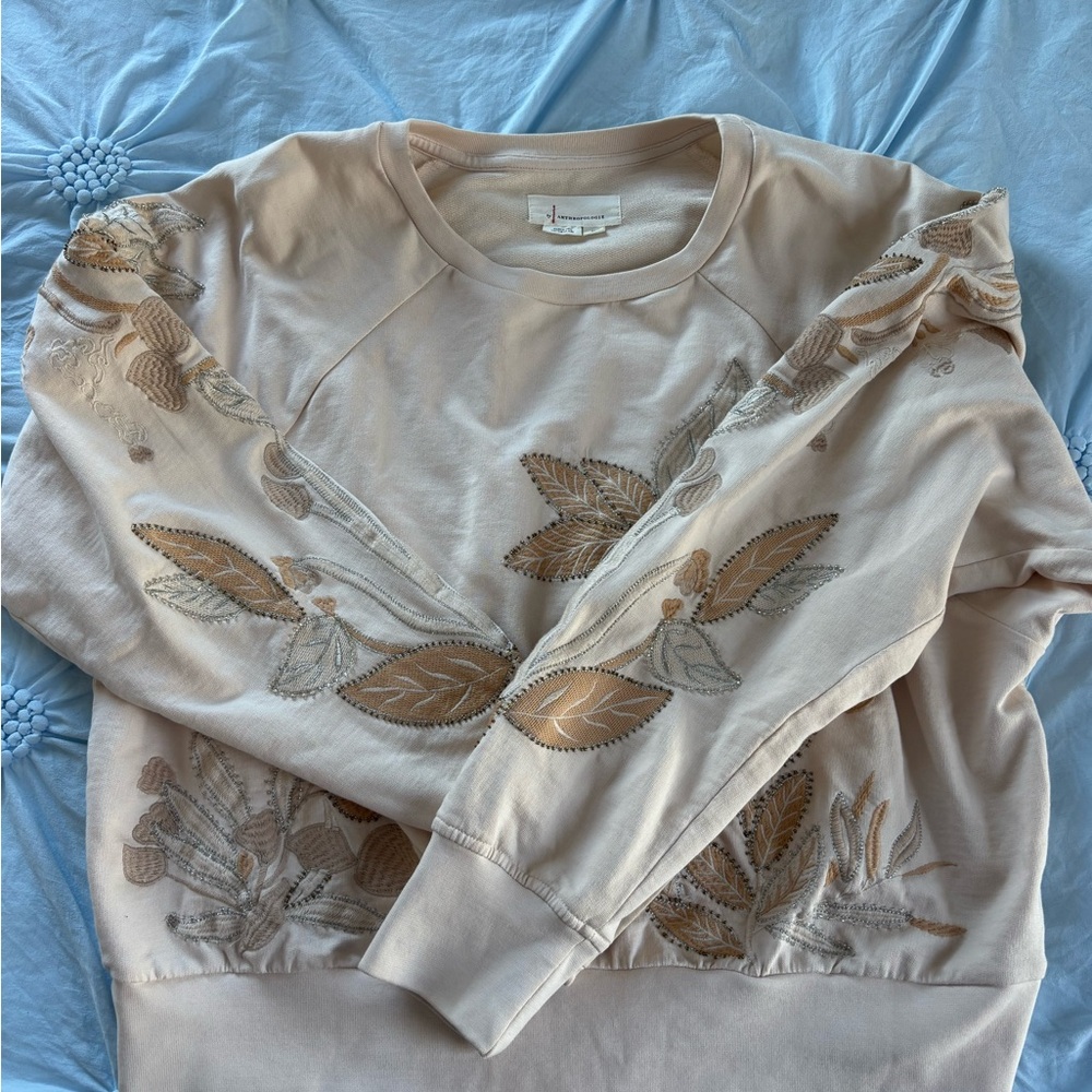 Anthropologie Embroidered and Beaded Crewneck